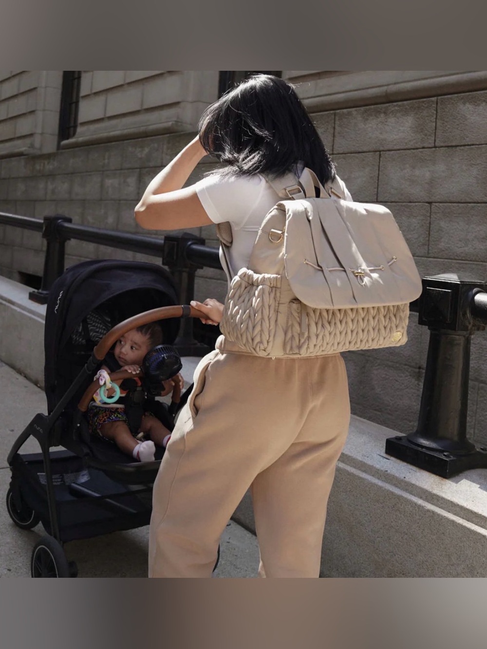 Quilted Diaper Backpack in Beige - Picture 4 of 14